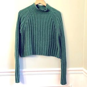 American Eagle Womens Green Turtleneck Cropped Sweater Size M